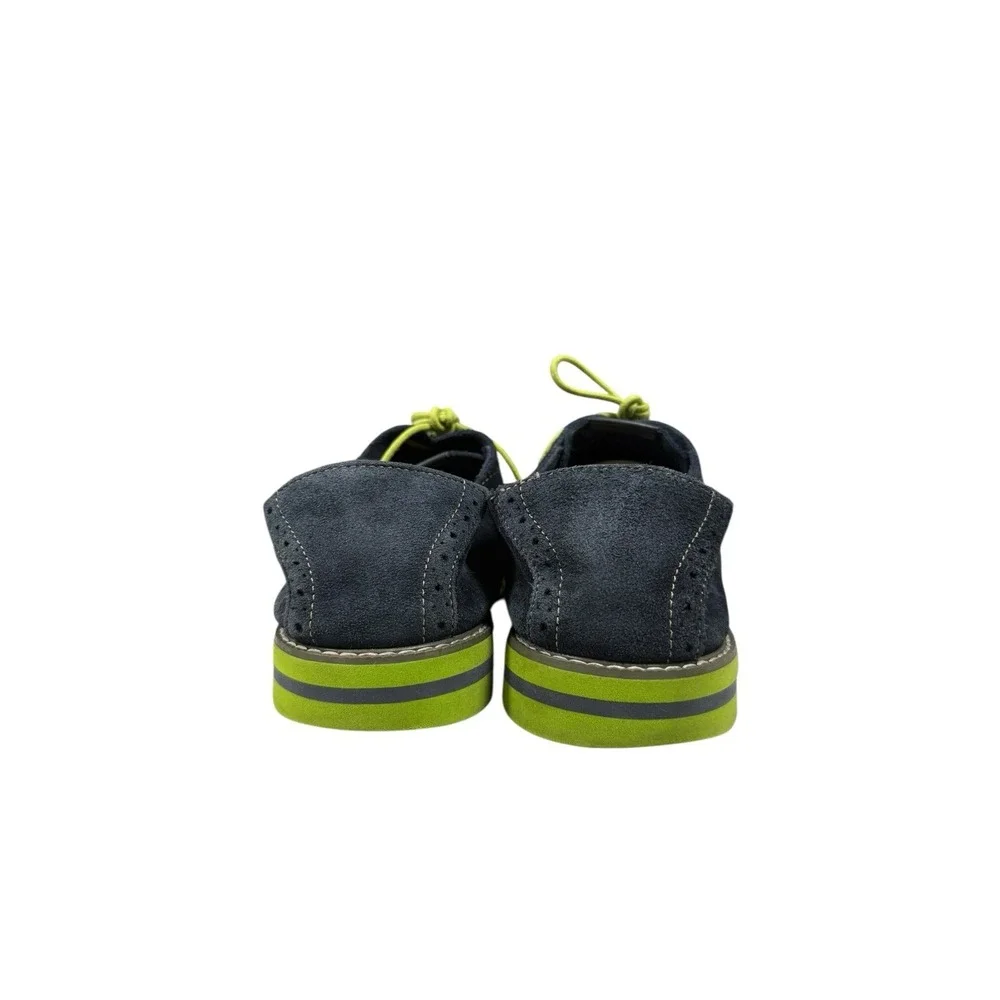 FLORSHEIM WINGTIP SHOES Blue Suede DERBY Chartreuse Sole Size 12M 14115-492‎